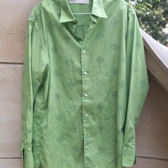 Perry Ellis Button Front Shirt Long Sleeves Green Honeycomb & Paisley Vintage L - Picture 2 of 15